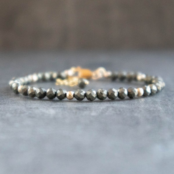 Pyrite Bracelet, Iron Pyrite Bracelets for Women in Gold & Silver, Abundance Bracelet, Pyrite Jewelry, Gemstone Bracelet Gift For Her