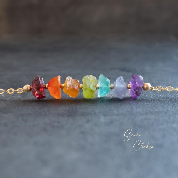 7 Chakra Necklace, Raw Stone Necklaces for Women, Chakra Jewelry, Rainbow  Crystal Necklace in Sterling Silver, Gold Filled, Rose Gold 