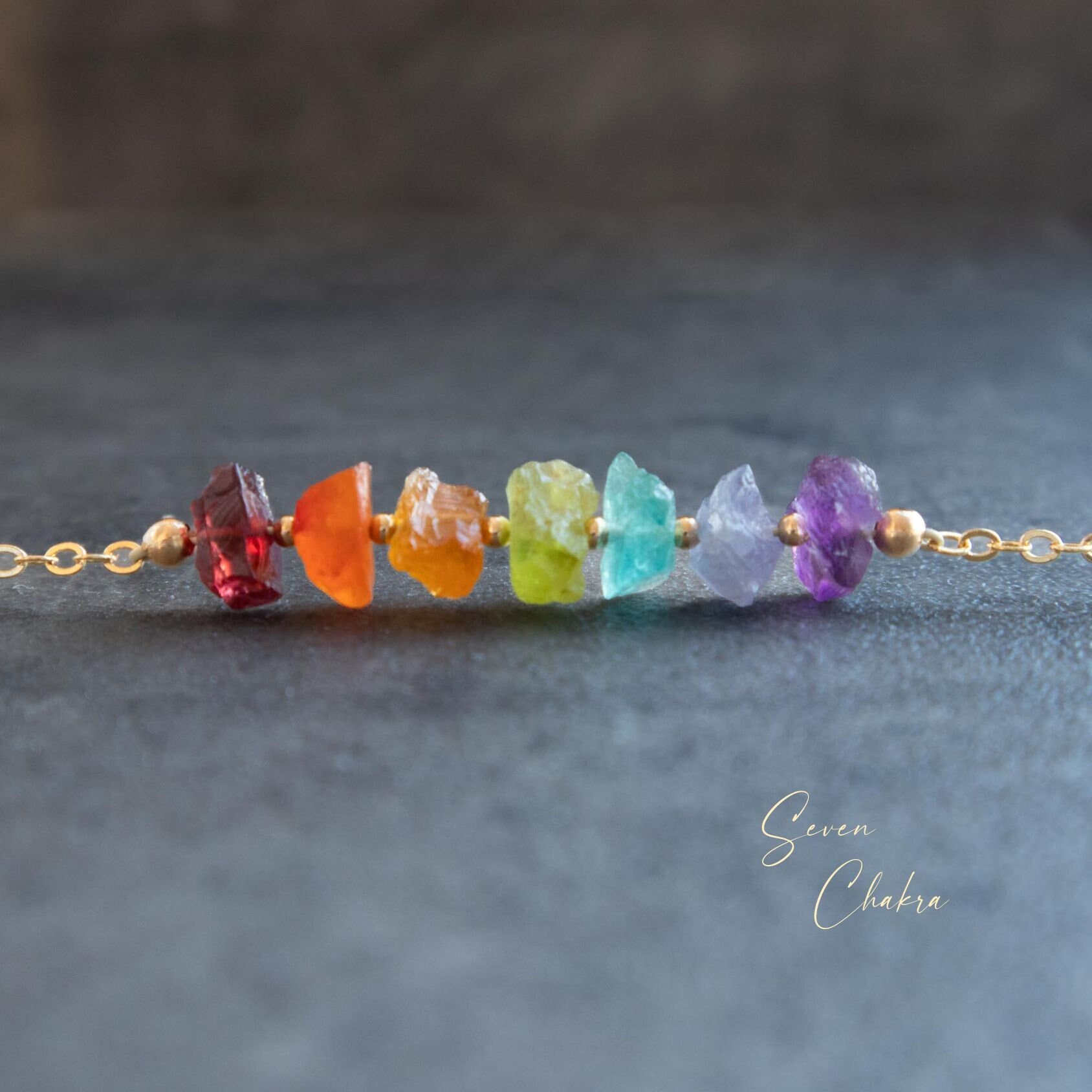 7 Chakra Necklace, Raw Stone Necklaces for Women, Chakra Jewelry