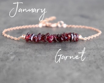 Raw Garnet Bracelet, Red Garnet Crystal Bracelet, January Birthstone Bracelet, Gifts for Women