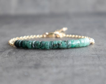 Natural Emerald Bracelet in Sterling Silver & Rose Gold, Gemstone Jewelry, May Birthstone Bracelet, Birthday Gifts for Women