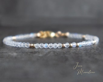 Moonstone Bracelet, Dainty June Birthstone Bracelets for Women, Rainbow Moonstone Jewelry, Gifts for Her