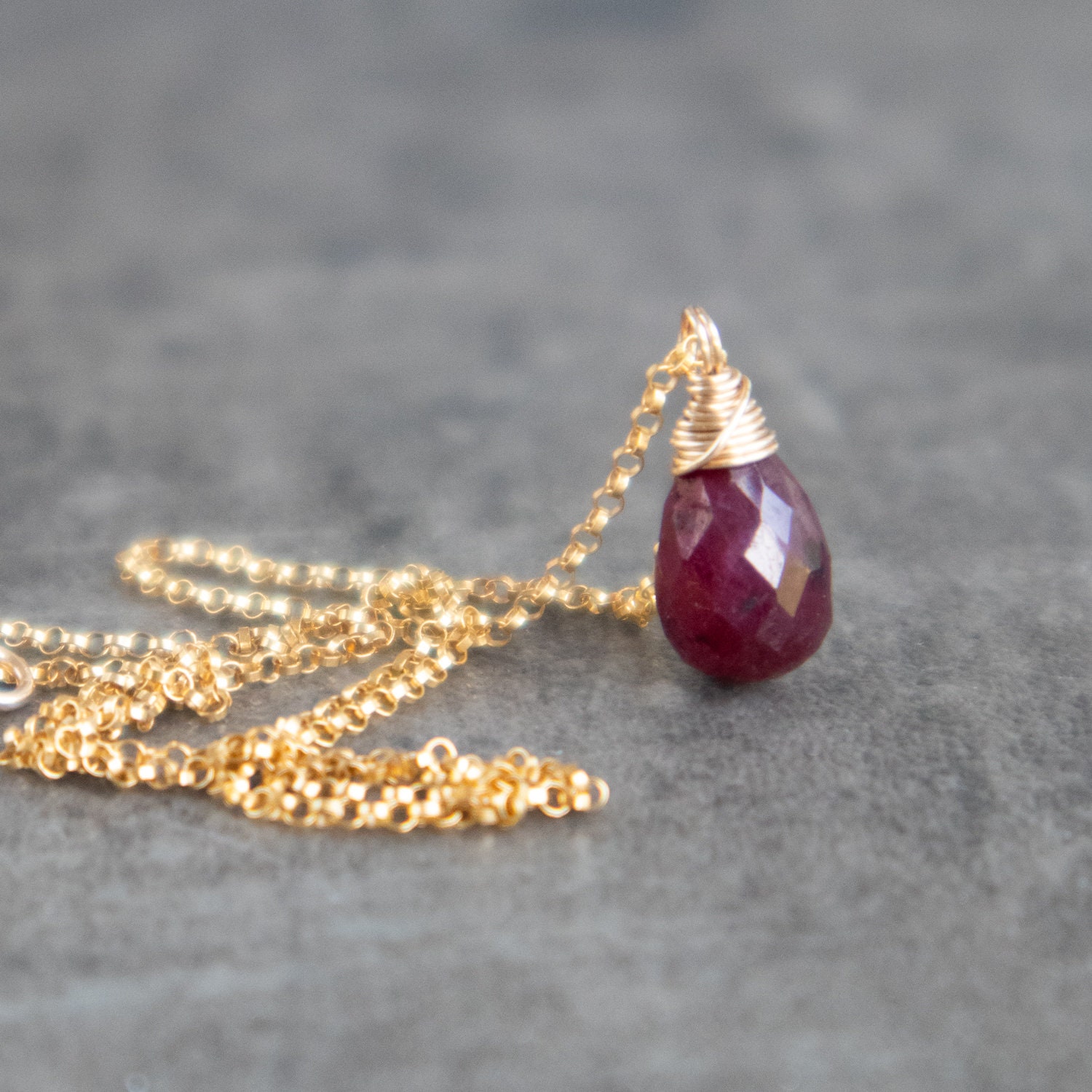 Ruby Drop Pendant Necklace Birthday Gift for Her Delicate Etsy