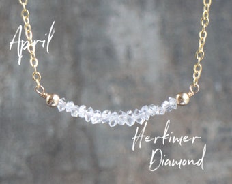 Raw Herkimer Diamond Necklace, Herkimer Diamond Crystal Choker, April Birthstone Necklace in Rose Gold & Sterling Silver