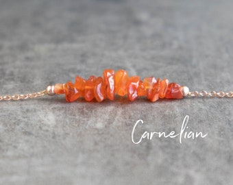 Carnelian Necklace, Crystal Necklaces for Women in Gold, Sterling Silver & Rose Gold, Gift for Her