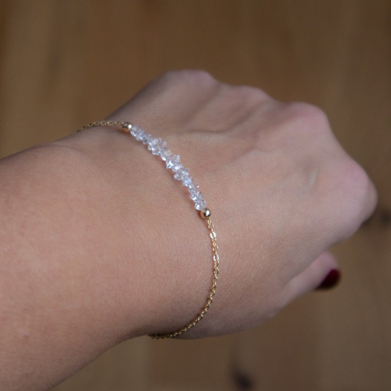 Herkimer Diamond Bracelet, Raw Crystal Bracelets for Women, Herkimer Jewelry, Birthday Gifts for Her, April Birthstone image 2