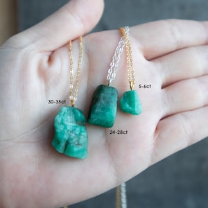 Raw Emerald Necklace, May Birthstone Jewelry, Crystal Pendant Necklaces for Women in Sterling Silver & Gold image 3
