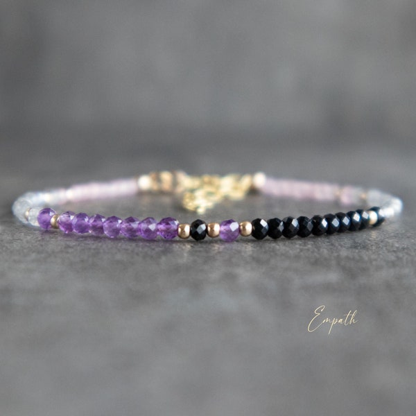 Empath Protection Bracelet, Crystal Beaded Bracelets for Women, Black Tourmaline Rose Quartz Amethyst Labradorite Crystal Jewelry