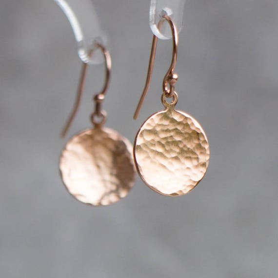 Rose Gold Earrings Hammered Rose Gold Drop Earrings Rose Gold