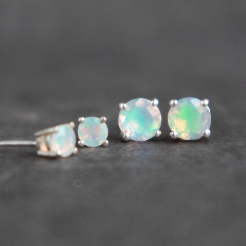Opal Stud Earrings Genuine Opal Earrings Studs Birthstone Etsy UK
