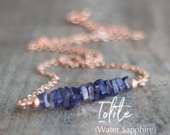 Iolite Necklace, Handmade Jewelry, Dainty Gemstone Bar Necklace for Women, Gifts for Her, Water Sapphire Necklace