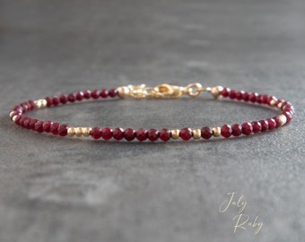 Ruby Bracelet, July Birthstone Jewelry, 40th Anniversary Gifts for Wife, Beaded Gemstone Bracelets for Women