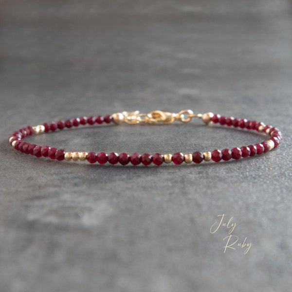 Ruby Bracelet, July Birthstone Jewelry, 40th Anniversary Gifts for Wife, Beaded Gemstone Bracelets for Women