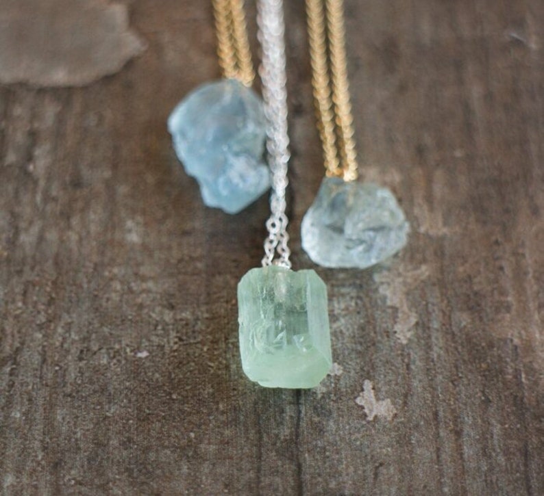 Raw Aquamarine Necklace, Crystal Necklaces for Women, Natural Aquamarine Jewelry, March Birthstone, Birthday Gifts for Her image 7