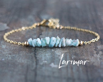 Larimar Bracelet, Raw Crystal Bracelet, Larimar Jewelry, Handmade Bracelets for Women in Gold & Sterling Silver, Gifts for Her