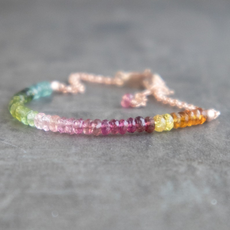 Watermelon Tourmaline Bracelet, Multicolor Tourmaline Bracelet Silver, Gemstone Bracelet, Tourmaline Jewelry, October Birthstone Bracelet image 8