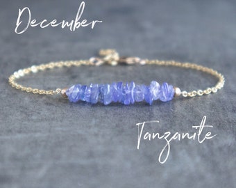 Tanzanite Bracelet, Raw Crystal Bracelets for Women, Gemstone Jewelry, December Birthstone Bracelet