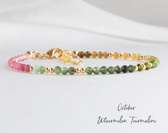 Watermelon Tourmaline Bracelet, October Birthstone Bracelets for Women, Tourmaline Crystal Bracelet, Gifts for Her