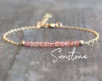 Sunstone Bracelet, Dainty Crystal Bracelet, Good Luck Crystal Jewelry, Bridesmaid Gifts for Her, Gemstone Beaded Bracelet, Bohemian Jewelry