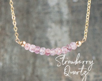 Strawberry Quartz Necklace, Pink Quartz, Heart Chakra Necklaces for Women