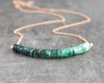 Raw Emerald Necklace, Mothers Day Gifts for Her, Emerald Jewelry, May Birthstone, Crystal  Layering Necklaces for Women