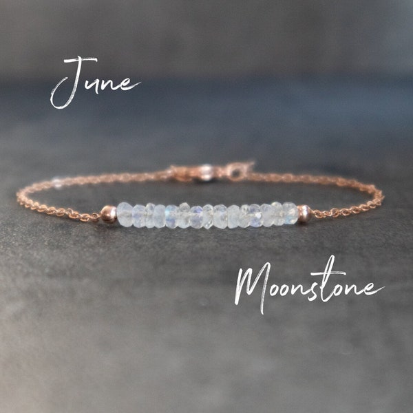 Moonstone Bracelet, June Birthday Gift for Her, Gemstone Bracelet, June Birthstone Bracelet, Rainbow Moonstone Jewelry, Girlfriend Gift