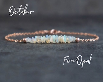 Raw Opal Bracelet, October Birthstone Jewelry, Birthday Gifts for Her, Crystal Bracelets for Women, Fire Opal Bracelet