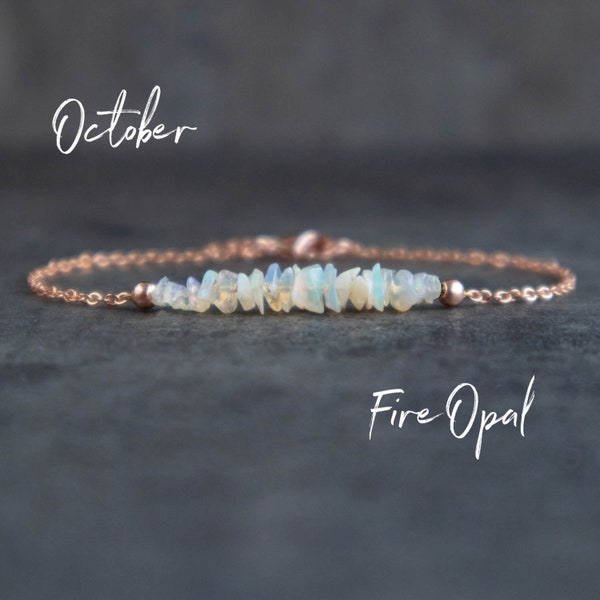 Raw Opal Bracelet, October Birthstone Jewelry, Birthday Gifts for Her, Crystal Bracelets for Women, Fire Opal Bracelet