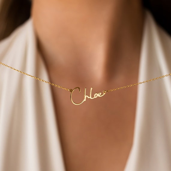 Custom Name Necklace in Gold & Rose Gold, Personalised Summer Jewellery for Her, Silver Name Necklace, Cursive Name Necklace