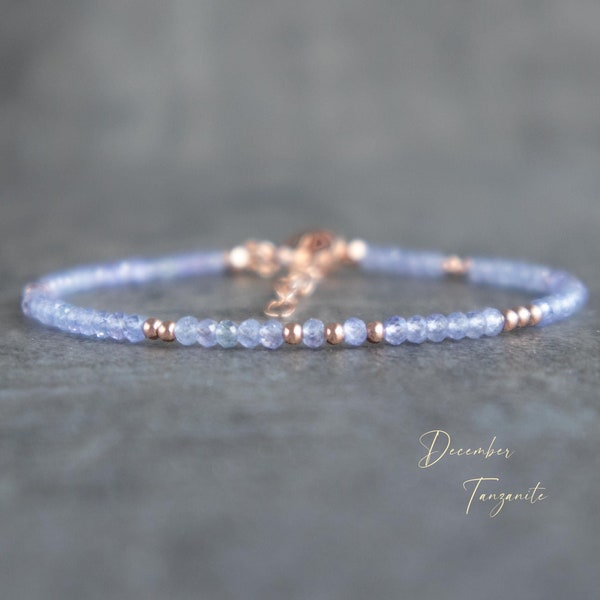 Tanzanite Bracelet, December Birthstone Bracelets for Women, Beaded Gemstone Bracelet, Gifts for Her