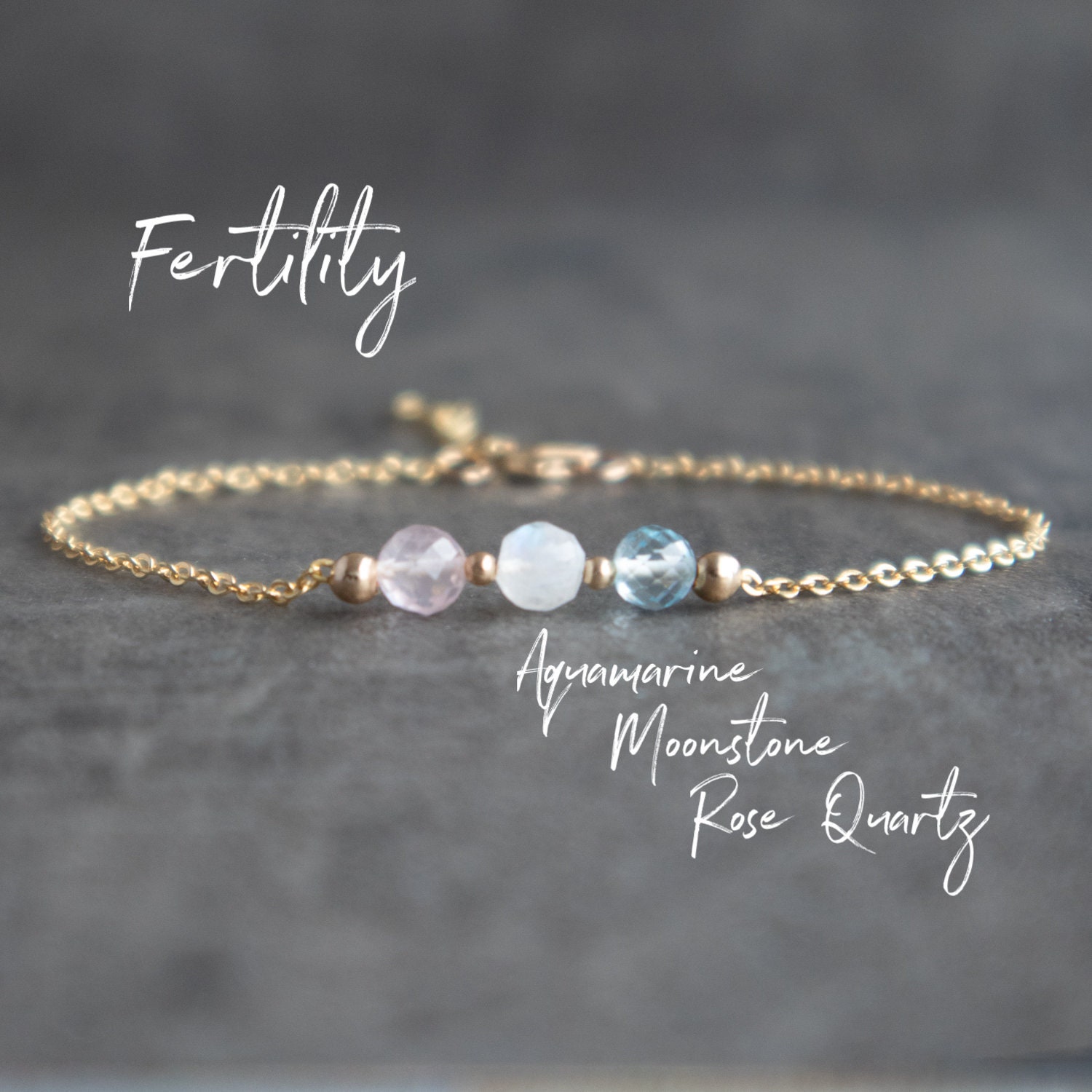 Fertility Bracelet With Rose Quartz Moonstone Aquamarine | Etsy Ireland