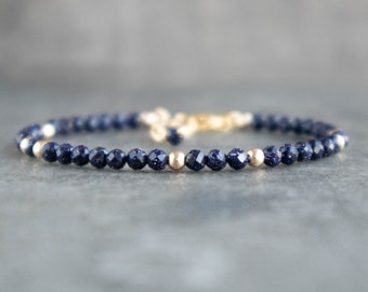 Blue Goldstone Crystal Bracelet, Crystal Jewelry, Handmade Gemstone Bracelets for Women, Birthday Gifts for Her, Blue Sandstone Bracelet