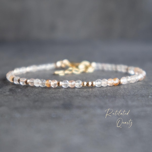 Golden Rutilated Quartz Bracelet, Dainty Gemstone Bracelets for Women, Gifts for Her