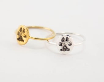 Cat Dog Paw Print Ring Pet Memorial Gift for Her, Personalised Jewellery for Women