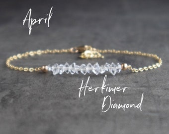 Herkimer Diamond Bracelet, Raw Crystal Bracelets for Women, Herkimer Jewelry, Birthday Gifts for Her, April Birthstone