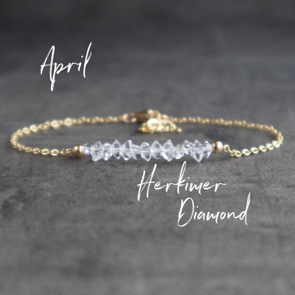 Herkimer Diamond Bracelet, Raw Crystal Bracelets for Women, Herkimer Jewelry, Birthday Gifts for Her, April Birthstone