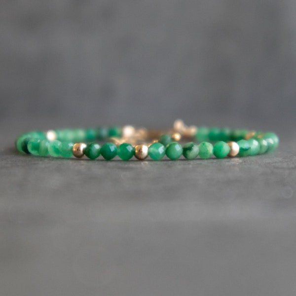 Jade Bracelet, Dainty Green Jade Bead Bracelets for Women in Gold Silver & Rose Gold, Jade Jewelry Gifts for Her