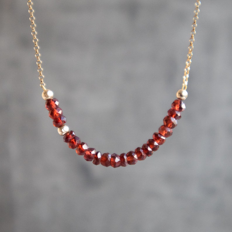 Garnet Necklace, January Birthday Gift for Her, Gold Garnet Necklace, Beaded Necklace, Sterling Silver Necklace, Birthstone Jewelry image 9