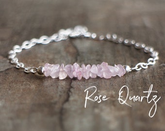 Rose Quartz Bracelet, Raw Crystal Bracelet, Bridesmaid Gifts, Heart Chakra Bracelet, Rose Quartz Jewelry, Birthday Gifts for Her, Dainty