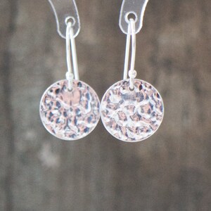 Hammered Circle Silver Earrings, Hammered Disks Sterling Silver Drop Earrings, Hammered Silver Disc Dangle Earrings image 8