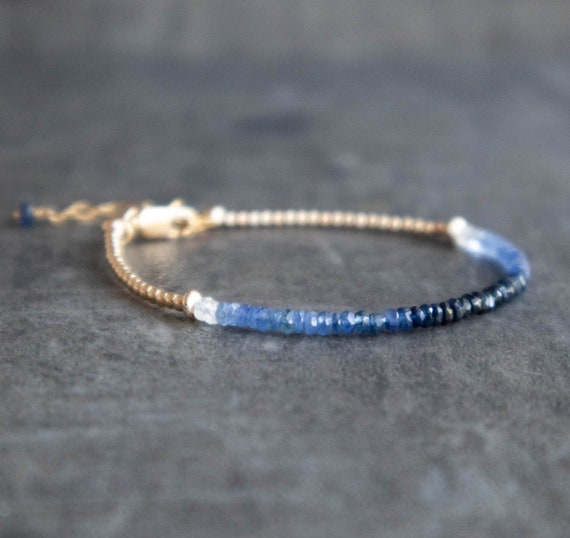 Ombre Sapphire Bracelet Blue Sapphire Jewelry Beaded - Etsy UK