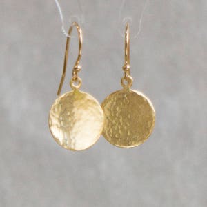 Hammered Gold Earrings, Minimalist Gold Filled Disc Drop Earrings for Women, Rose Gold Earrings, Gifts for Her image 8