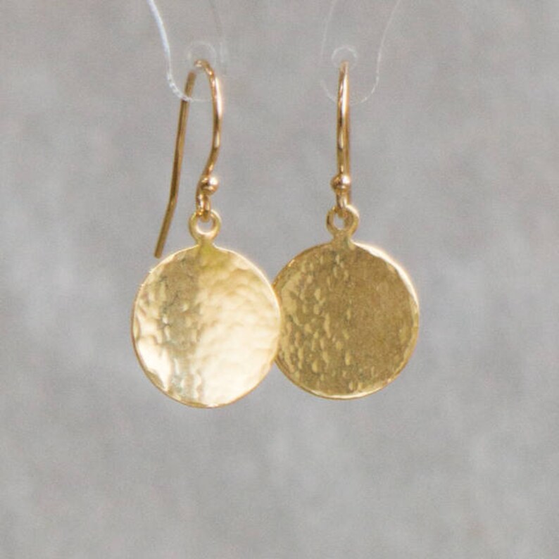 Hammered Gold Earrings, Minimalist Gold Filled Disc Drop Earrings for Women, Rose Gold Earrings, Gifts for Her image 8