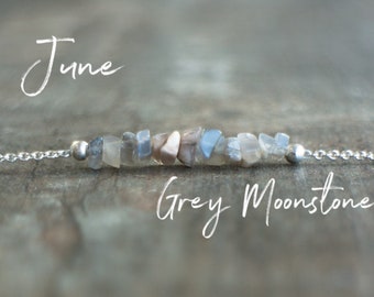Grey Moonstone Necklace, June Birthstone Necklace, Raw Crystal Jewelry, Gifts for Women