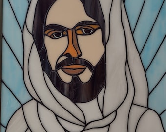 Jesus in stained Glass! (Not CJ's artwork) religious, Savior, Kink of Kings, Lord, light, blessing, Son of God, large stained glass panel
