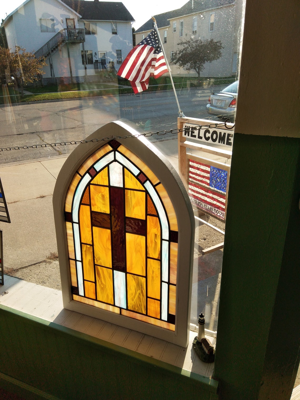 Stained Glass Church Window, New Construction, Vintage Appeal, Jesus, God, Holy Spirit, With
