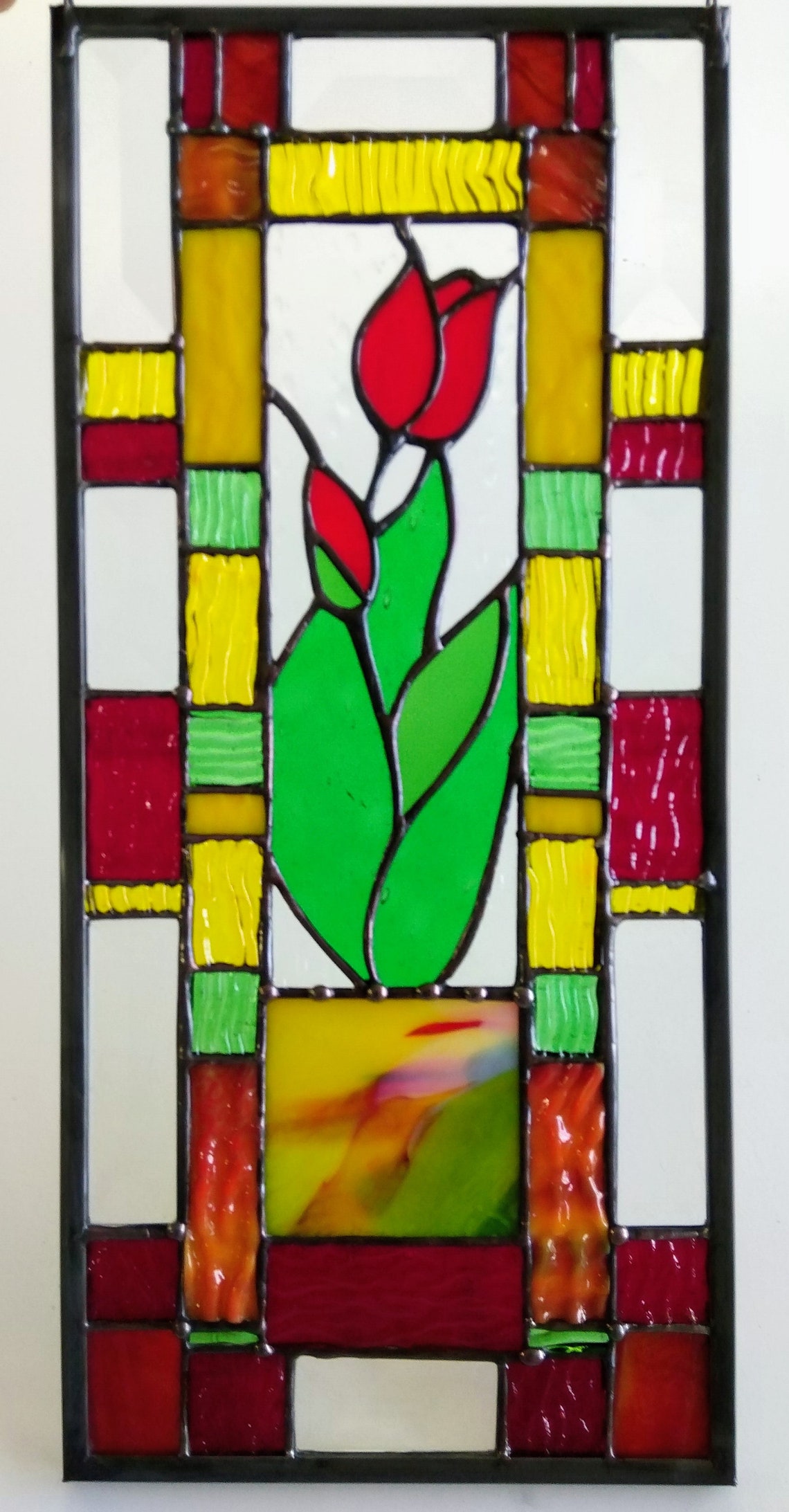 Tulip and Bevels Stained Glass Panel Flowers Mom Etsy