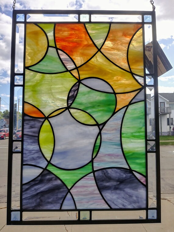 Bold Beveled Circles Large Stained Glass Panel Etsy