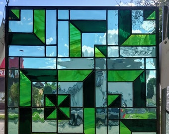 Boxed in Green, Stained Glass Window Panel