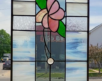 panneau en vitrail vintage, fleurs blanches